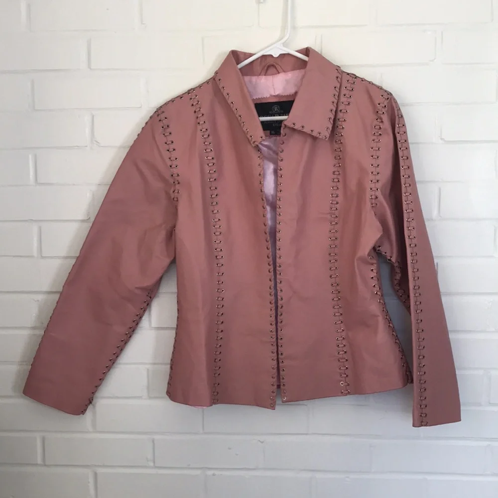 Vintage Oscar Piel Pink leather jacket XL grommet tie lace